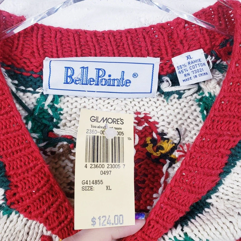 Vintage 90s BellePointe Sweater Red Cardinal Christmas Holiday Chunky Knit‎ XL